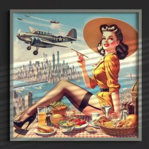 Póster Ilustracion de anclaje de avión retro