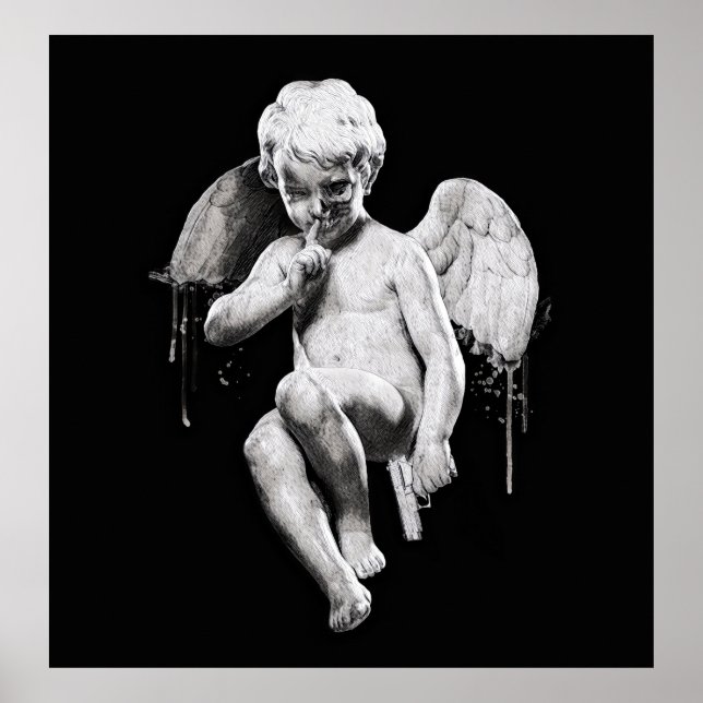 Póster Ilustracion de ángel oscuro. Diseño de tatuaje de  (Frente)