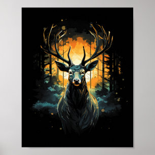 Póster Ilustración de animal de vida silvestre de ciervo 