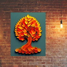 Ilustracion de árbol otoñal de Quilling Naranja