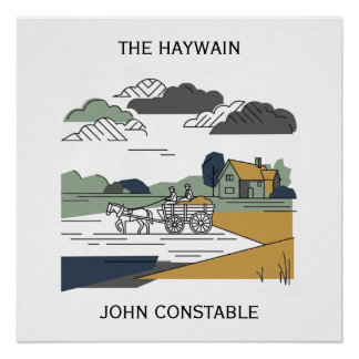 Póster Ilustración de arte lineal de Constable's Haywain