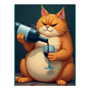 Póster Ilustración de Arte Moderno de Gato Borracho de Lu