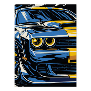 Póster Ilustración de arte pop frontal de automóvil muscu