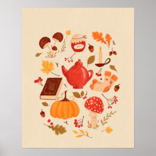 Póster Ilustracion de artículos esenciales de otoño