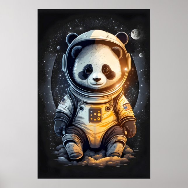 Póster Ilustración de Astronauta Oso Panda (Frente)
