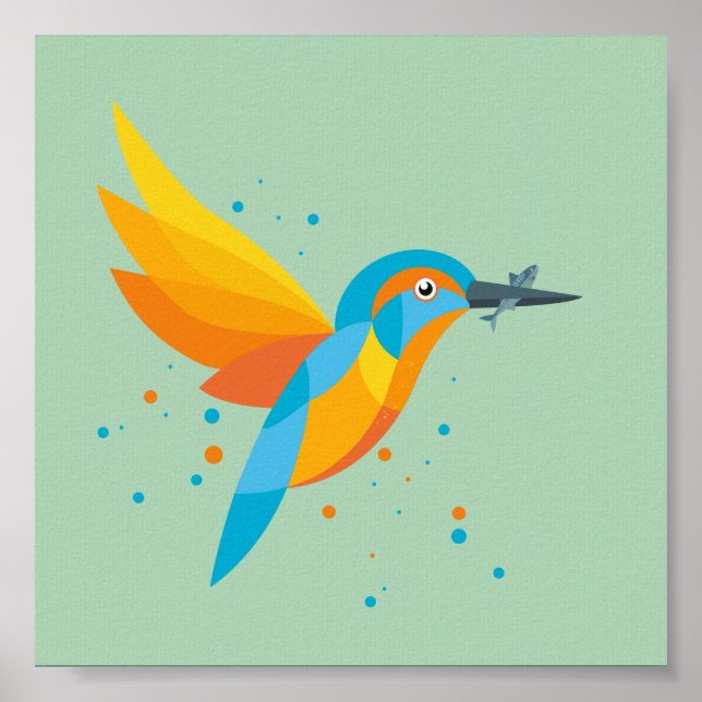 Póster Ilustracion de aves - Kingfisher (Frente)