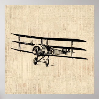 Póster Ilustracion de avión antiguo antiguo de vintage