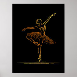 Póster Ilustración de bailarina de línea artística dorada