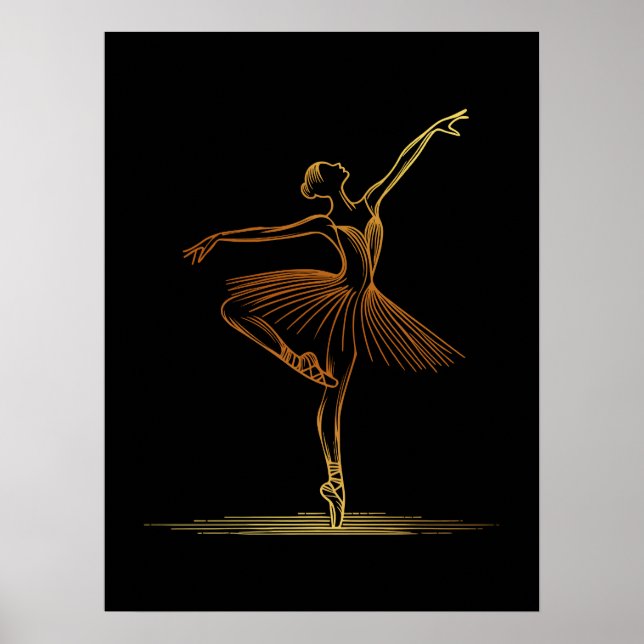 Póster Ilustración de bailarina de línea artística dorada (Frente)