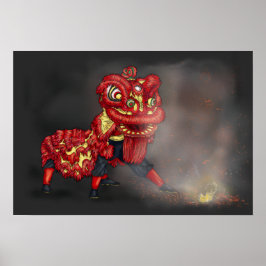 Póster Ilustración de bailarines de león chinos con petar