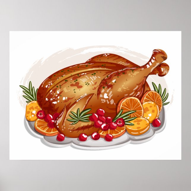 Póster Ilustración de Bandeja de Pavo Asado para Cena de  (Frente)