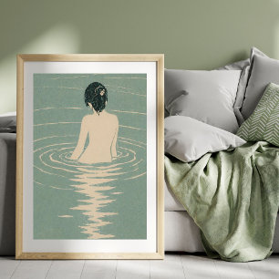 Póster Ilustración de Baño Japonés   Madera Japonesa Vint