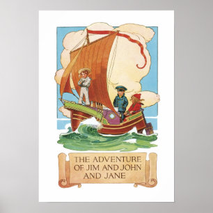 Póster Ilustracion de barca infantil de época