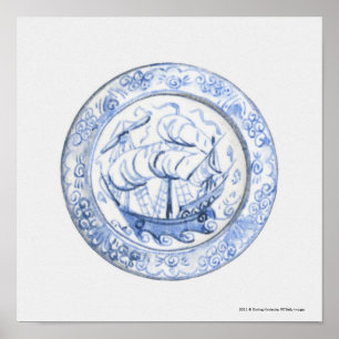 Póster Ilustracion de barco en placa Iznik del siglo XVI