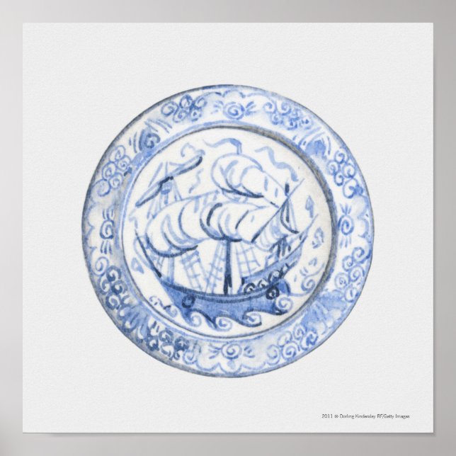 Póster Ilustracion de barco en placa Iznik del siglo XVI (Frente)