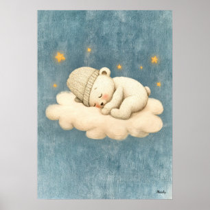 Póster Ilustración de bebé de Nursery Cloud Sleeping Bear