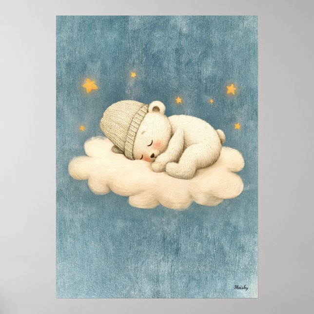 Póster Ilustración de bebé de Nursery Cloud Sleeping Bear (Frente)
