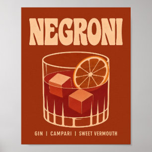 Póster Ilustración de bebida Negroni naranja quemada vint