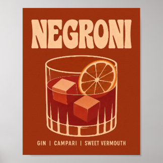 Póster Ilustración de bebida Negroni naranja quemada vint