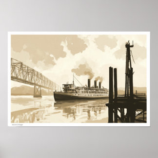 PÓSTER ILUSTRACIÓN DE BELLAS ARTES PAISAJE DE BARCO FLUVI