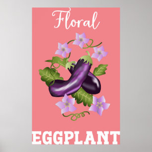 Póster Ilustracion de berenjenas florales