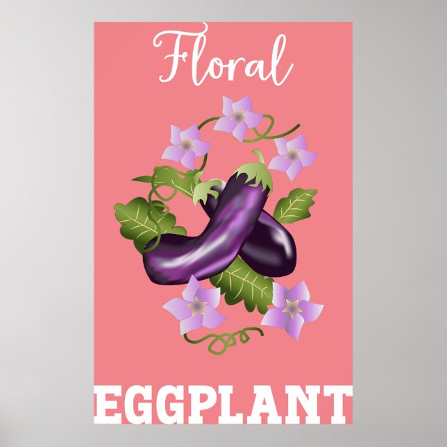 Póster Ilustracion de berenjenas florales (Frente)