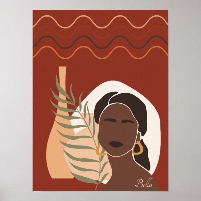 Póster Ilustracion de Boho Woman, Poster de Earthy Tones (Frente)