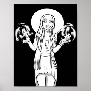 Póster Ilustracion de bruja de Anime, negra y gótica