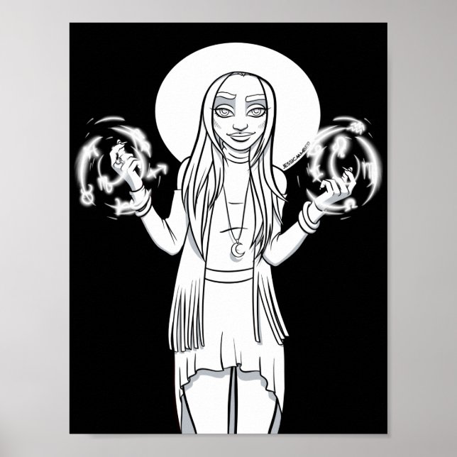 Póster Ilustracion de bruja de Anime, negra y gótica (Frente)