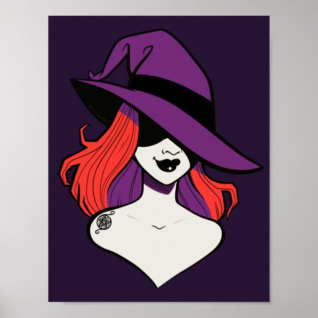 Póster Ilustracion de Brujas Anime, Personalizado rojo mo (Frente)