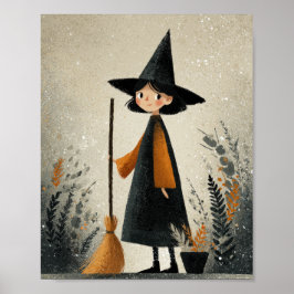 Póster Ilustracion de brujas caprichoso Halloween Nursery