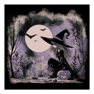 Póster Ilustracion de Brujas de Halloween