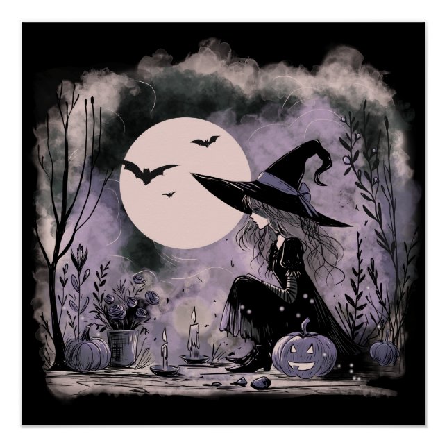 Póster Ilustracion de Brujas de Halloween (Anverso)