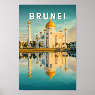 Póster Ilustracion de Brunéi Vintage de viajes