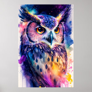 Póster Ilustración de búho sabio creativo colorido