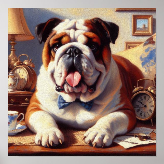 Póster Ilustracion de Bulldog inglés vintage (Frente)