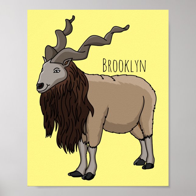 Póster Ilustración de cabra Markhor de dibujos animados (Frente)