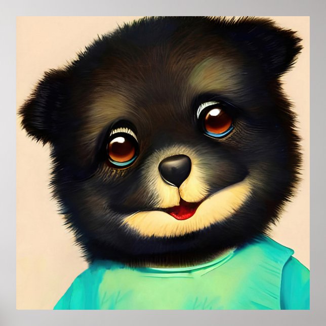 Póster Ilustracion de cachorro negro (Frente)