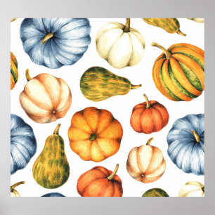 Póster Ilustracion de calabaza: Patrón acuarela sin foco