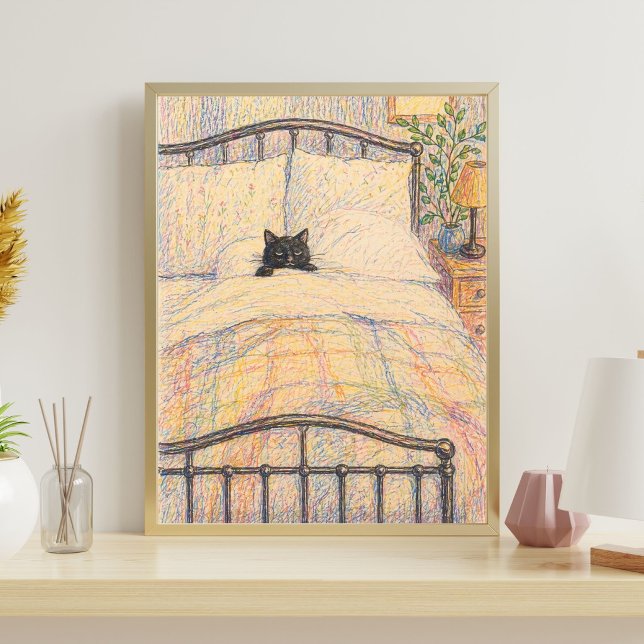 Póster Ilustración de cama acogedora para gato negro (Subido por el creador)
