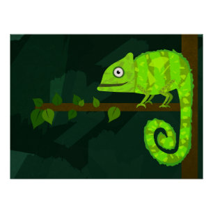 Póster Ilustración de camaleón verde lindo Reptil tropica