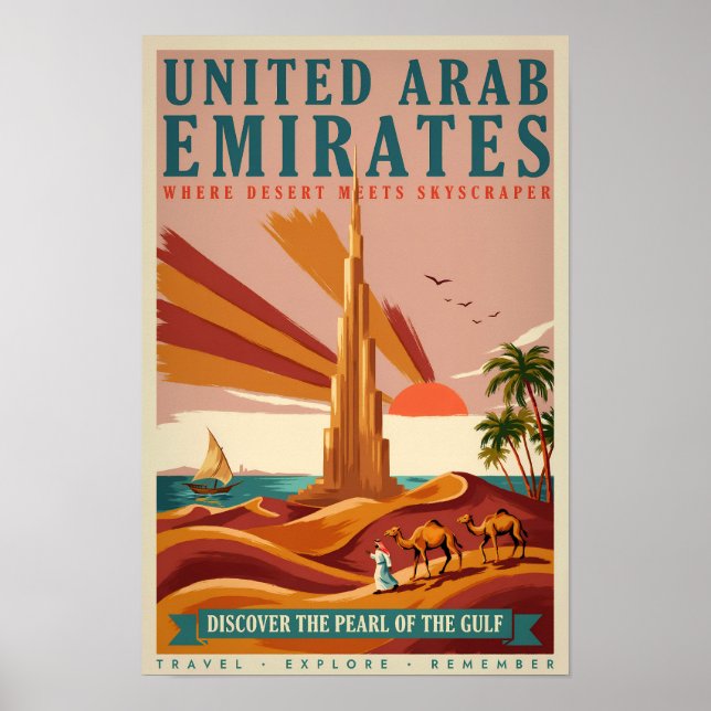 Póster Ilustración de camello de Emiratos Árabes Unidos B (Frente)