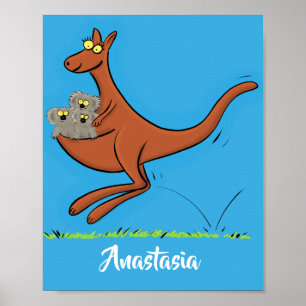 Póster Ilustracion de canguro y personalizado de koalas