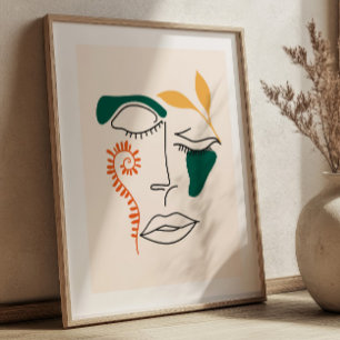 Póster Ilustración de cara abstracta BOHO Chic Minimalist