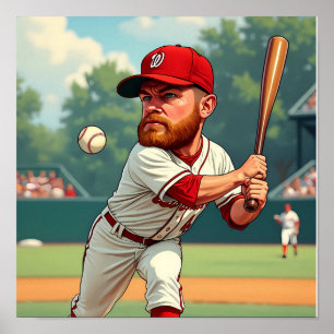 Póster ''Ilustración de caricatura del béisbol americano