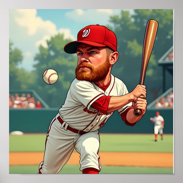 Póster ''ilustracion de caricatura del béisbol americano (Frente)