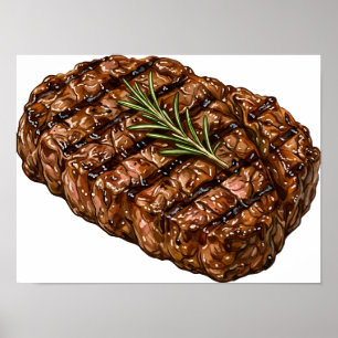 Póster Ilustración de carne de barbacoa de filete de cost