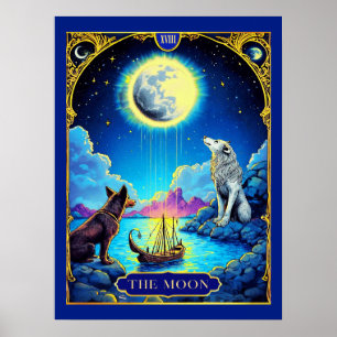 Póster Ilustración de Carta de Tarot, La Luna