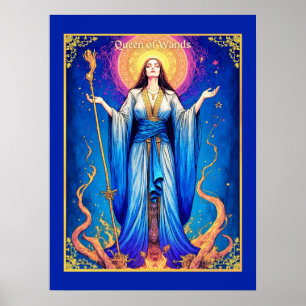 Póster Ilustración de carta de tarot, Reina de varas