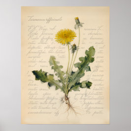 Póster Ilustración de cartel botánico de diente de león v